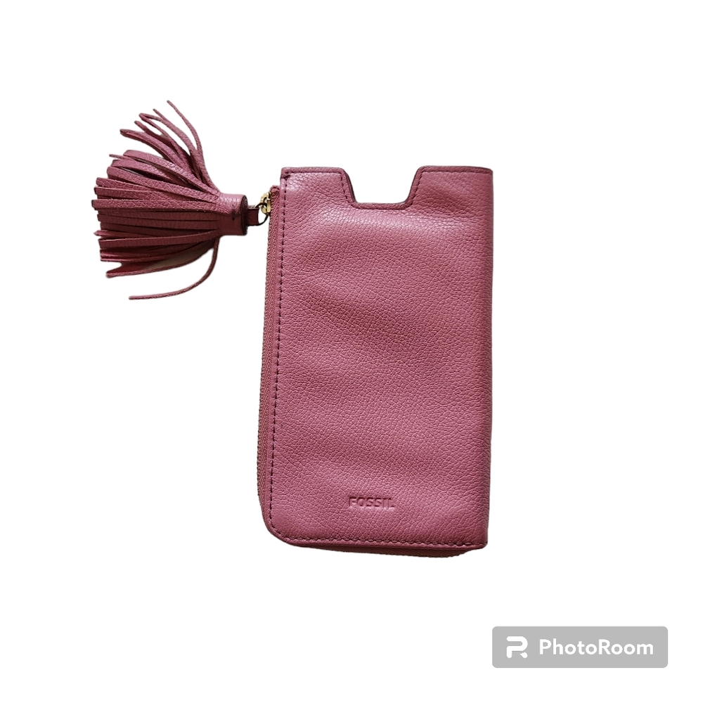 Fossil Pink Rose Leather Phone Case Wallet